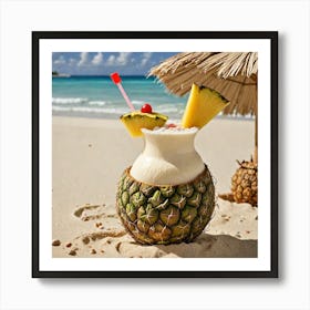 Tropical Pi A Colada Produce An Image Of A Creamy Pi A Colada Served In A Coconut Shell With A Pinea 3774352029 Art Print