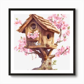 Birdhouse With Cherry Blossoms Art Print