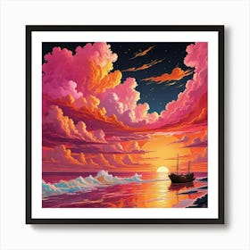 Ocean Sunset Beach Art Print (7) Art Print