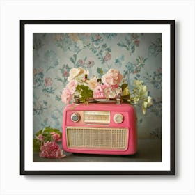 Firefly Vintage, Pink, Grey, Portable, Radio, Flowers, Pastel, Colors, Soft, Background, Oil, Painti (8) Poster