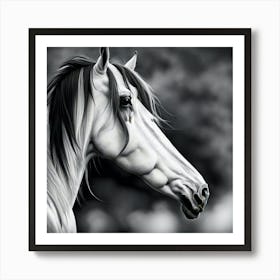 Black And White Horse Portrait Art Print