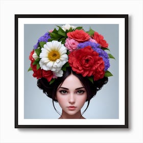 Beautiful Girl With Flower Head Art Print