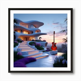 Guitar In Front Of A House Art Print