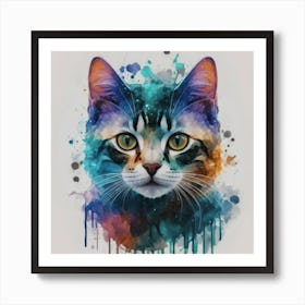 Watercolor Cat Painting Art Print