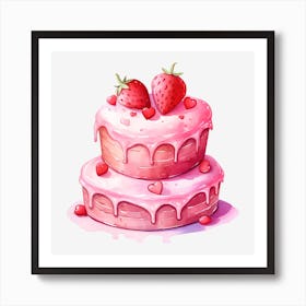 Pink Cake With Strawberries 5 Art Print