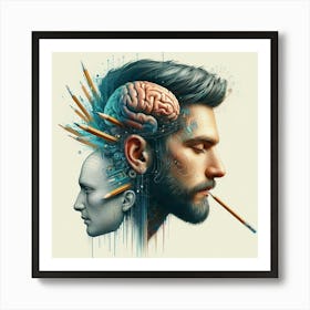 Man With Brain And Pencil Art Print