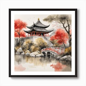 Chinese Temple Landscape Painting (8) Art Print