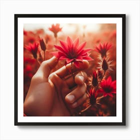 Red Flowers In A Field Art Print