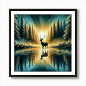 Majestic Deer in the Enchanted Forest: Nature's Serenity Captured Art Print