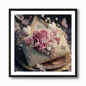 Eid Mubarak card with flowers Art Print