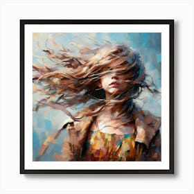 Girl With Hair Blowing In The Wind Art Print