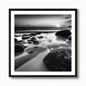 Black And White Rocks On The Beach 2 Art Print