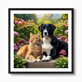 Photography Of Dog and Cat Friendship Art Print
