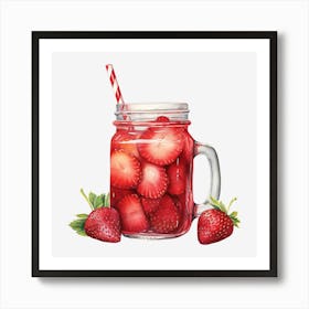 Strawberry Juice In A Mason Jar 1 Art Print