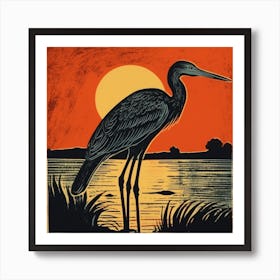 Retro Bird Lithograph Great Blue Heron 5 Art Print