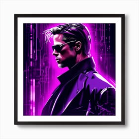 Brad Pitt in Cyberpunk Neon Art Print
