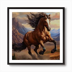 Horse Running In The Mountains Art Print