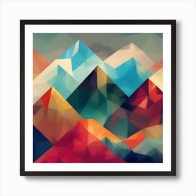 Abstract Colourful Geometric Polygonal Mountains Painting 2 Art Print