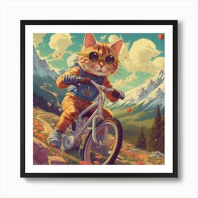 Cat Riding A Bike Art Print