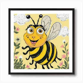 Bee With Flowers Art Print