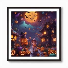 Halloween Pumpkins And Witches Art Print