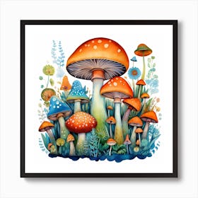 Mushrooms And Flowers 38 Art Print