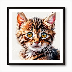 Tabby Kitten Digital Watercolor Portrait 1 Art Print