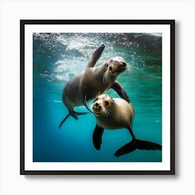 Two Sea Lions Swimming Art Print