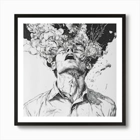 Man With Head Full Of Smoke Art Print