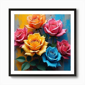 Colorful Roses On A Wall Art Print