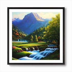 Waterfall In The Mountains 25 Art Print