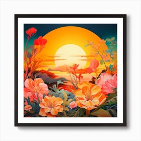 Sunset With Flowers,Beautiful floral composition Art Print