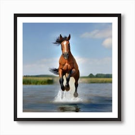 Horse Jumping In Water Art Print