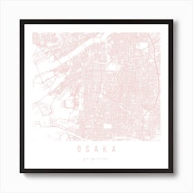 Osaka Japan Light Pink Minimal Street Map Square Art Print