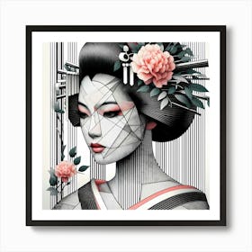 Geisha - Abstract Line Art Illustration 237 Art Print