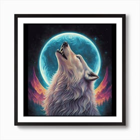 Mystic Wolf Howl Print Art Art Print