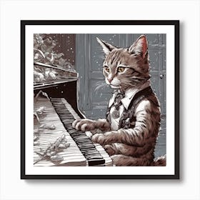 Cat Playing Piano Art Print