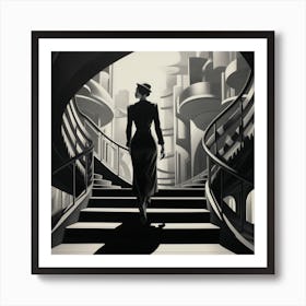 Woman 1920s In Black And White 1 Art Print