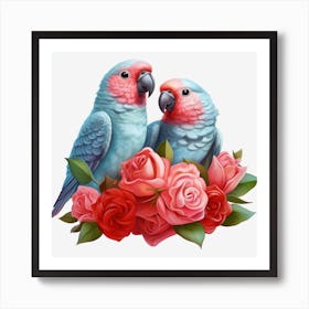 Parrots And Roses 13 Art Print