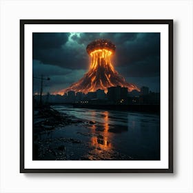 Default Apocalyptic Events On Earth Fire In Cities Ocean Waves 2 Art Print