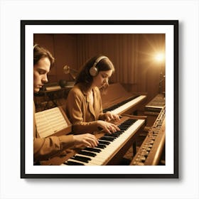 Two People Playing Keyboards Art Print