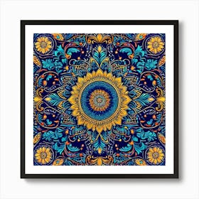 Paisley Tapestry A Classic Paisley Design With Rich Colors And Intricate Details Perfect Blue And Yellow Sunflower Art Print