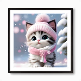 Cute Kitten In Pink Hat Art Print