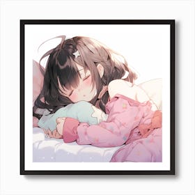 Anime Girl Sleeping In Bed Art Print