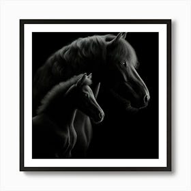 Black Horse And Foal 3 Art Print