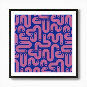 JELLY BEANS Squiggly New Wave Postmodern Abstract 1980s Geometric with Dots in Purple on Dark Blue Art Print