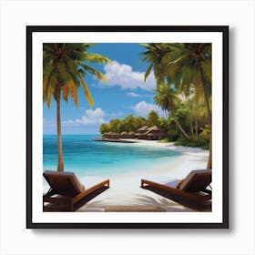 Two Lounge Chairs On The Beach Art Print