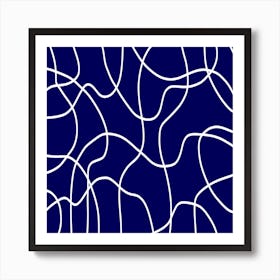 White Line Art on Blue Art Print