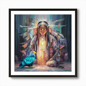 Native American Woman With Eagle 2 Art Print