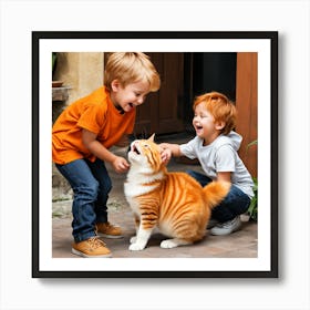 The Kid And The Orange Fluffy Cat Start Laughing 173376388 Art Print